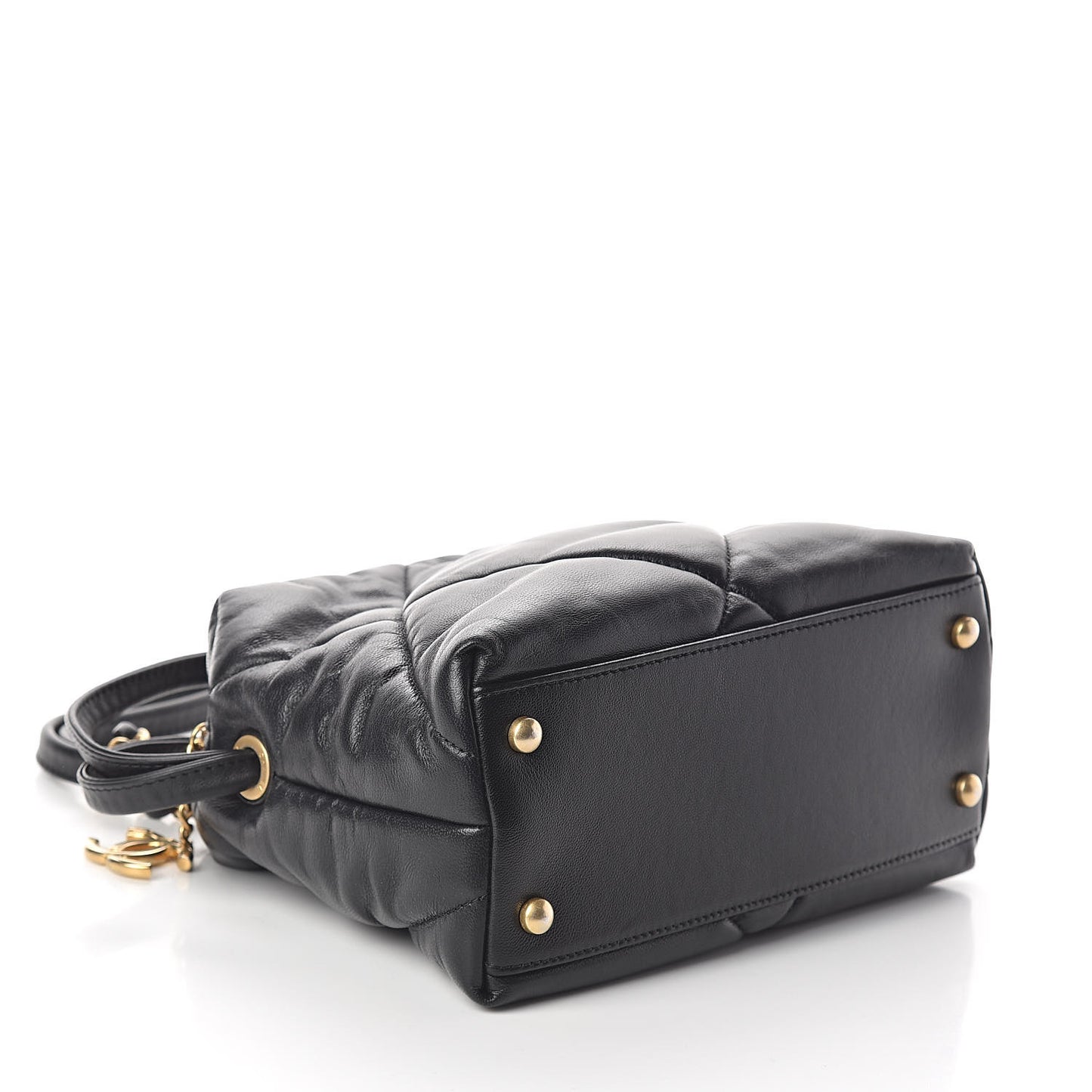 Lambskin Quilted Small Bowling Bag Black