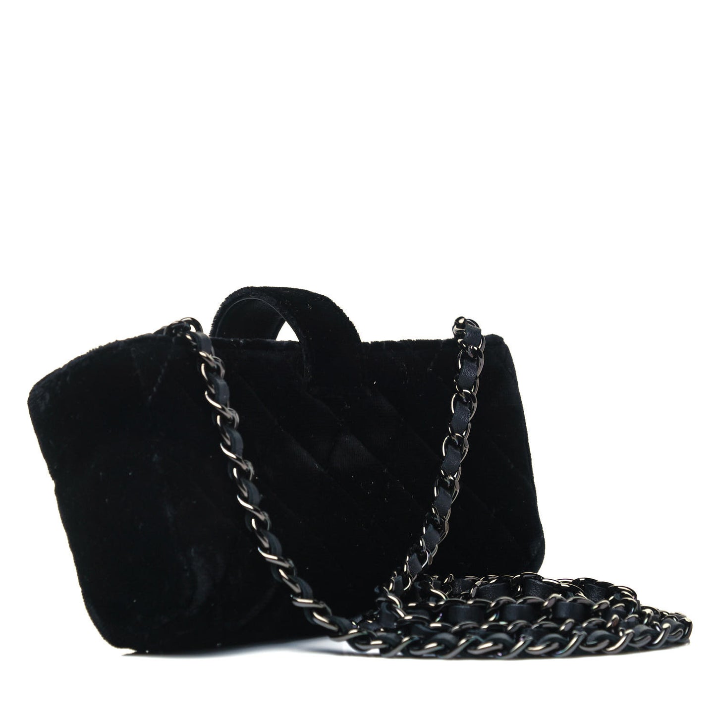 Velvet Quilted Small Clutch With Chain Black