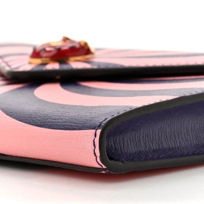 Gucci Textured Dollar Calfskin Enamel Double G Strawberry Wallet On Chain Pink Blue 9 of 14