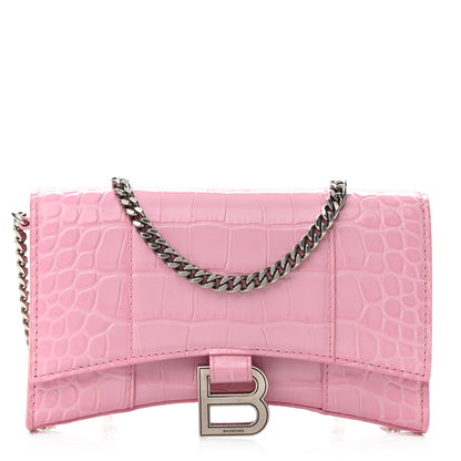 Balenciaga Shiny Calfskin Crocodile Embossed Hourglass Chain Bag Candy Pink 1 of 9