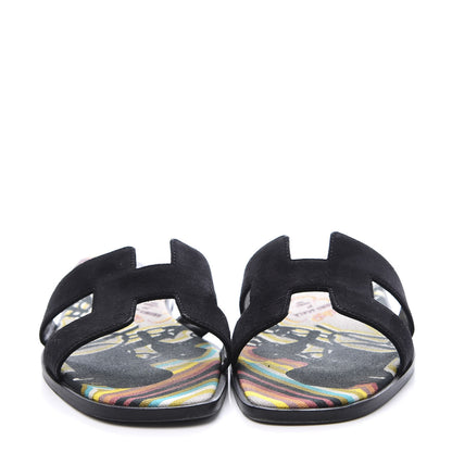 Hermes Suede Goatskin Oran Sandals 39 Black 2 of 10