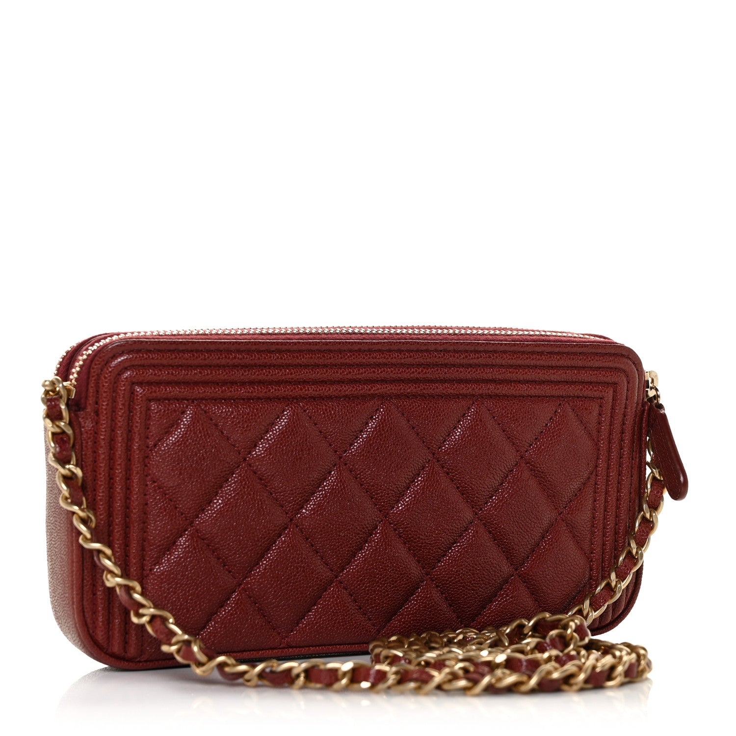 Chanel Caviar Quilted Small Boy Clutch With Chain Burgundy 2 of 10