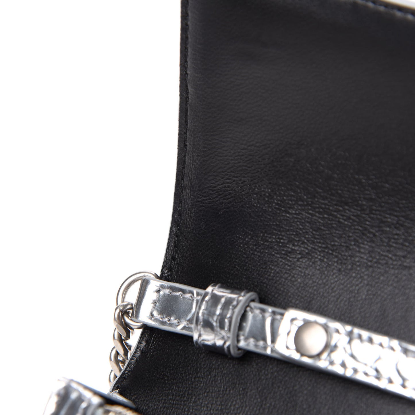 Metallic Calfskin Crocodile Embossed Hourglass Chain Bag Silver
