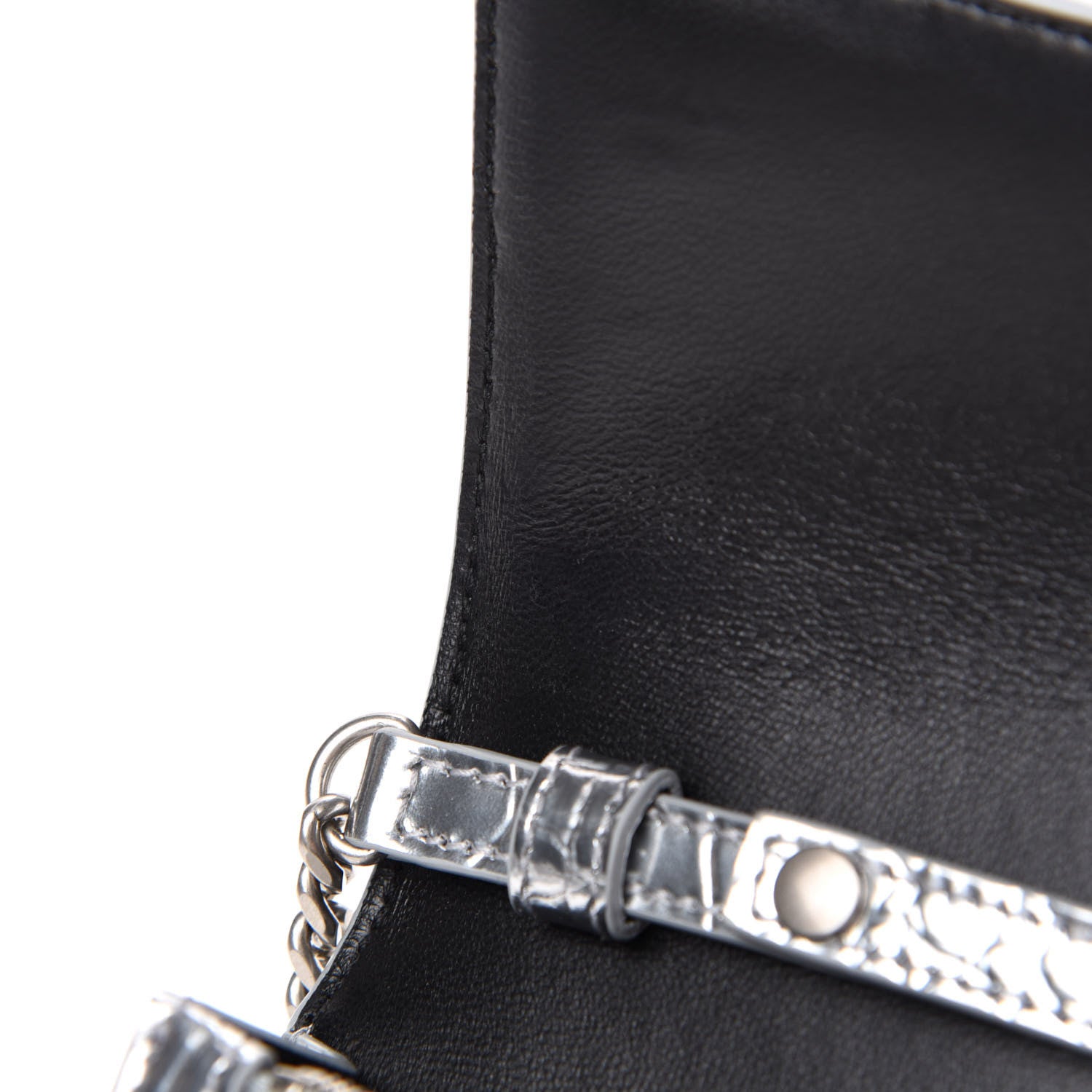 Balenciaga Metallic Calfskin Crocodile Embossed Hourglass Chain Bag Silver 8 of 11