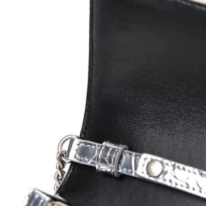 Balenciaga Metallic Calfskin Crocodile Embossed Hourglass Chain Bag Silver 8 of 11