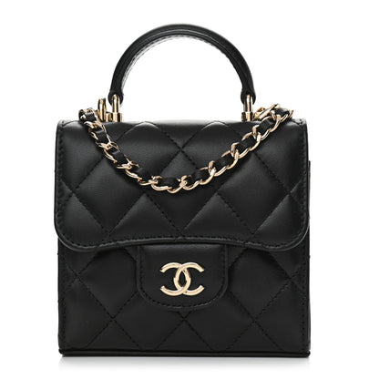 Chanel Lambskin Quilted Top Handle Flap Clutch With Chain Black 1 of 12