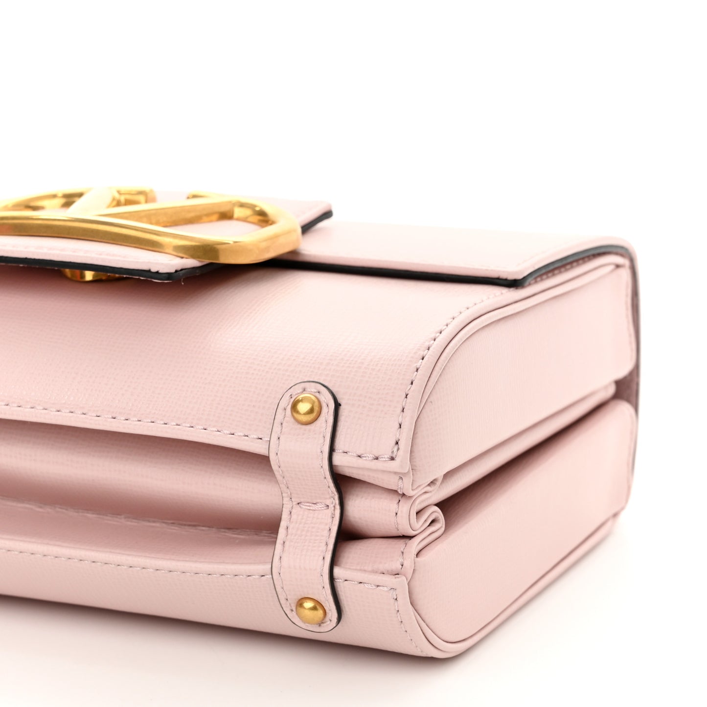 Grainy Calfskin VLogo Stud Sign Shoulder Bag Rose Quartz