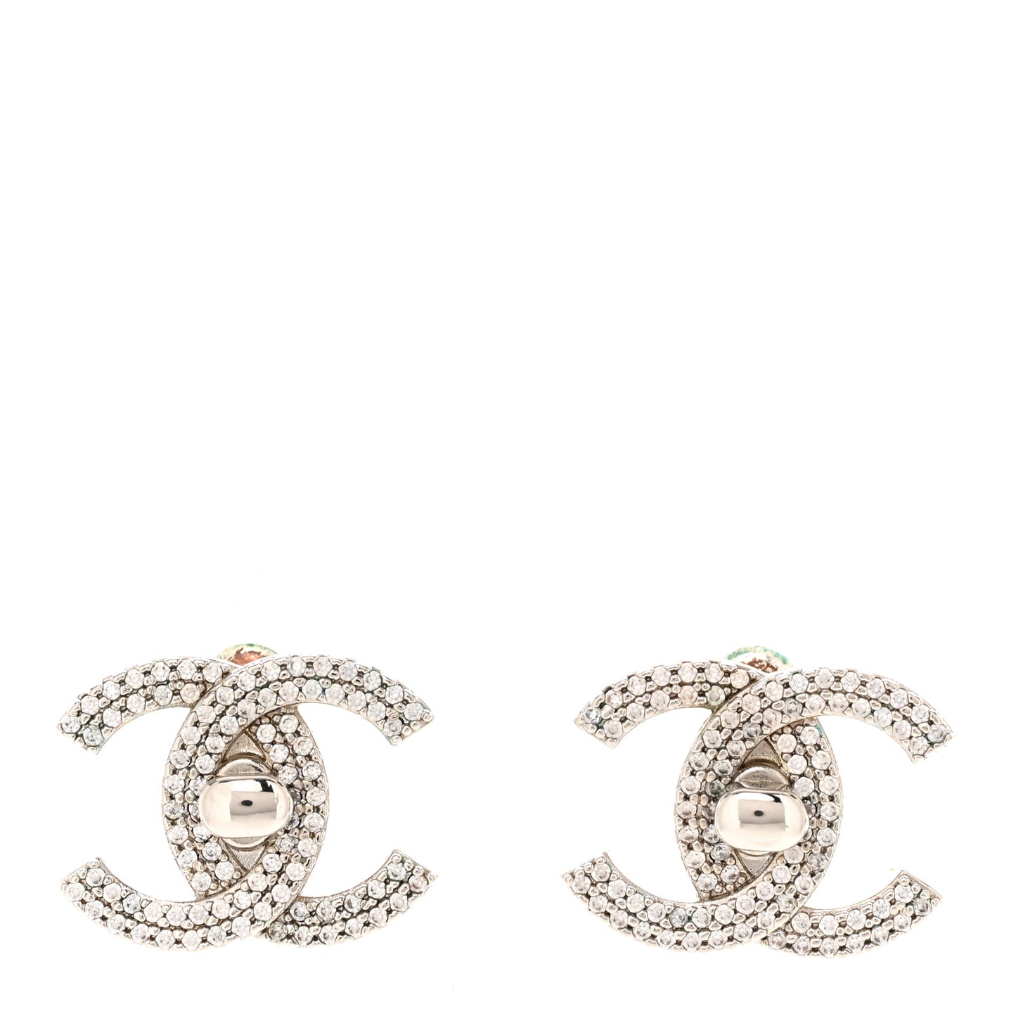 Crystal CC Turnlock Earrings Silver Silver