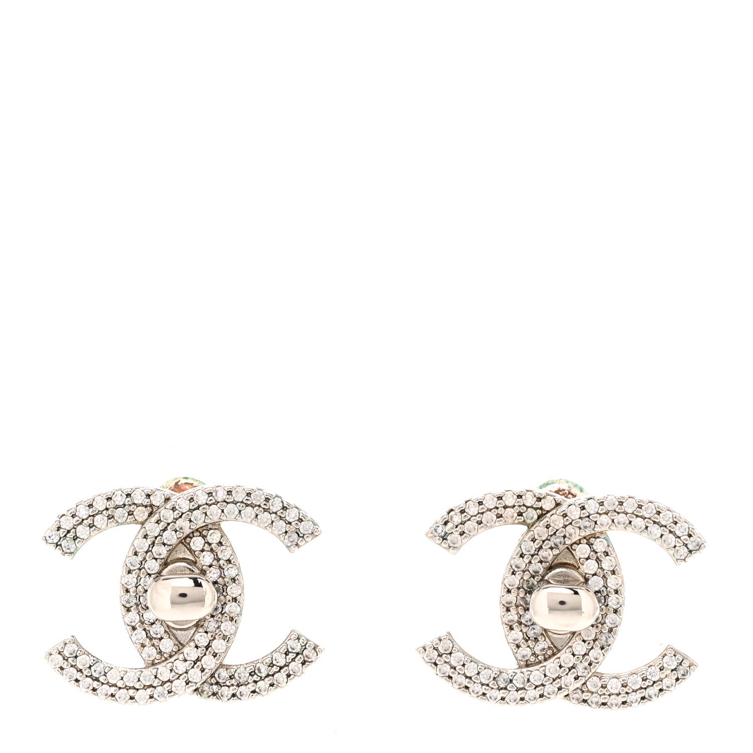 Chanel Crystal CC Turnlock Earrings Silver Silver 1 of 4