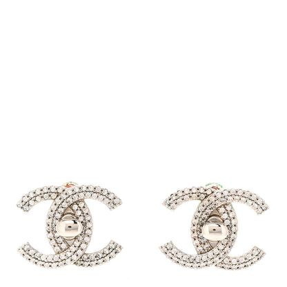 Chanel Crystal CC Turnlock Earrings Silver Silver 1 of 4