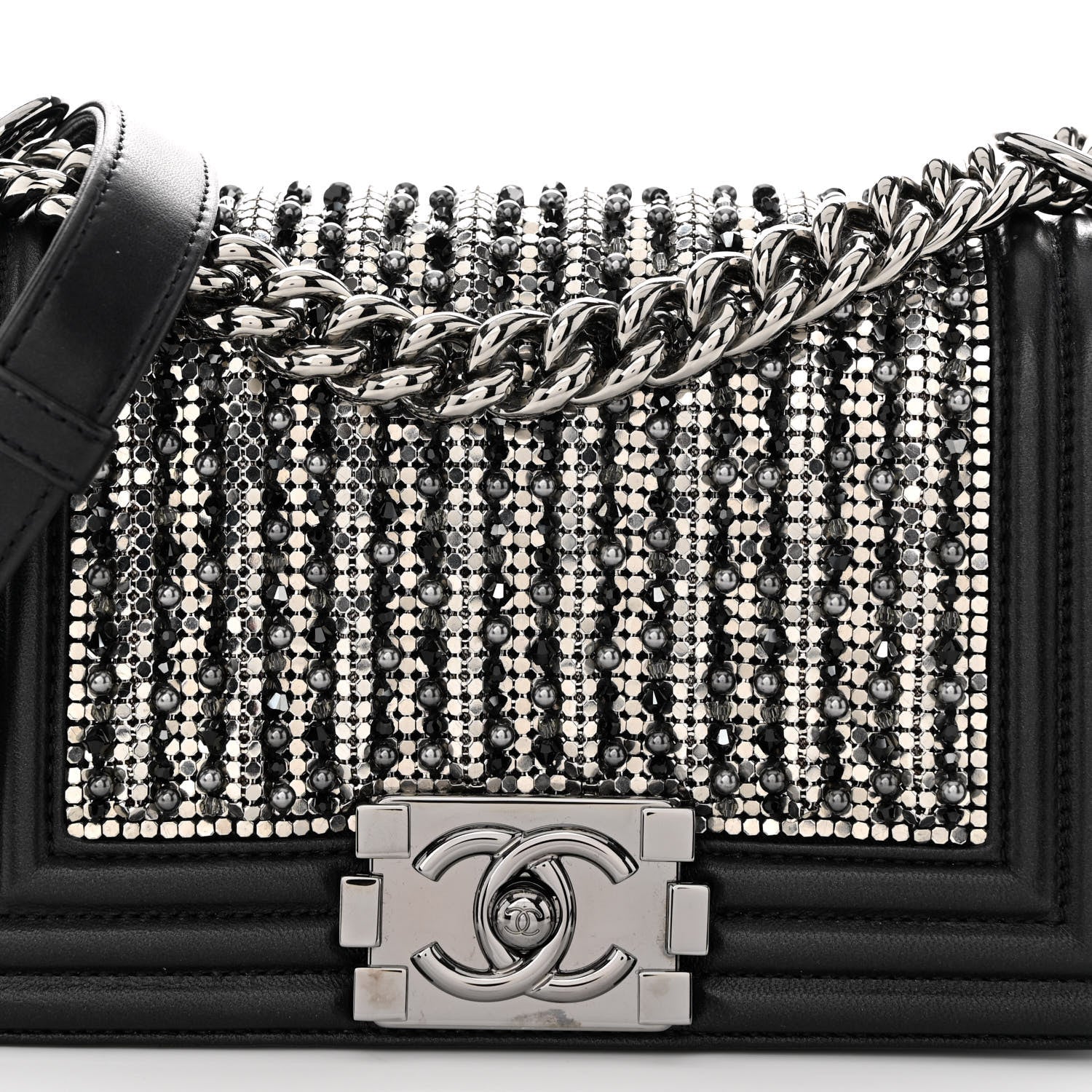 Chanel Lambskin Glass Pearl Embroidered Small Boy Flap Black 8 of 11