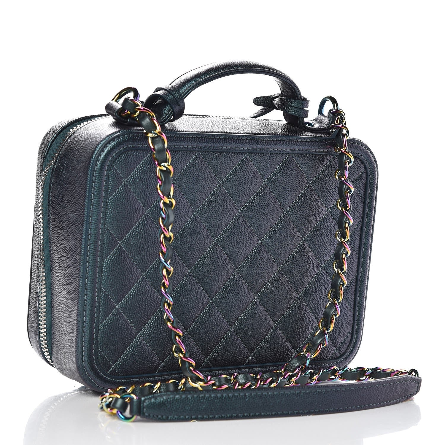 Chanel Iridescent Caviar Quilted Medium CC Filigree Vanity Case Dark Turquoise 3 of 8