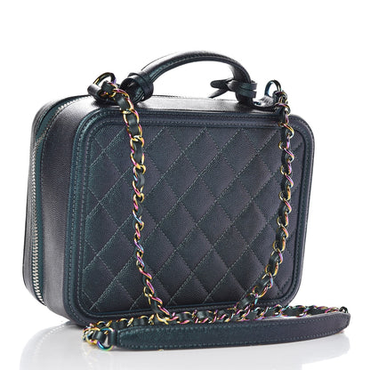 Chanel Iridescent Caviar Quilted Medium CC Filigree Vanity Case Dark Turquoise 3 of 8
