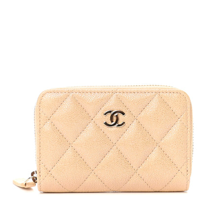 Chanel Iridescent Caviar Quilted Zip Around Coin Purse Beige 1 of 8