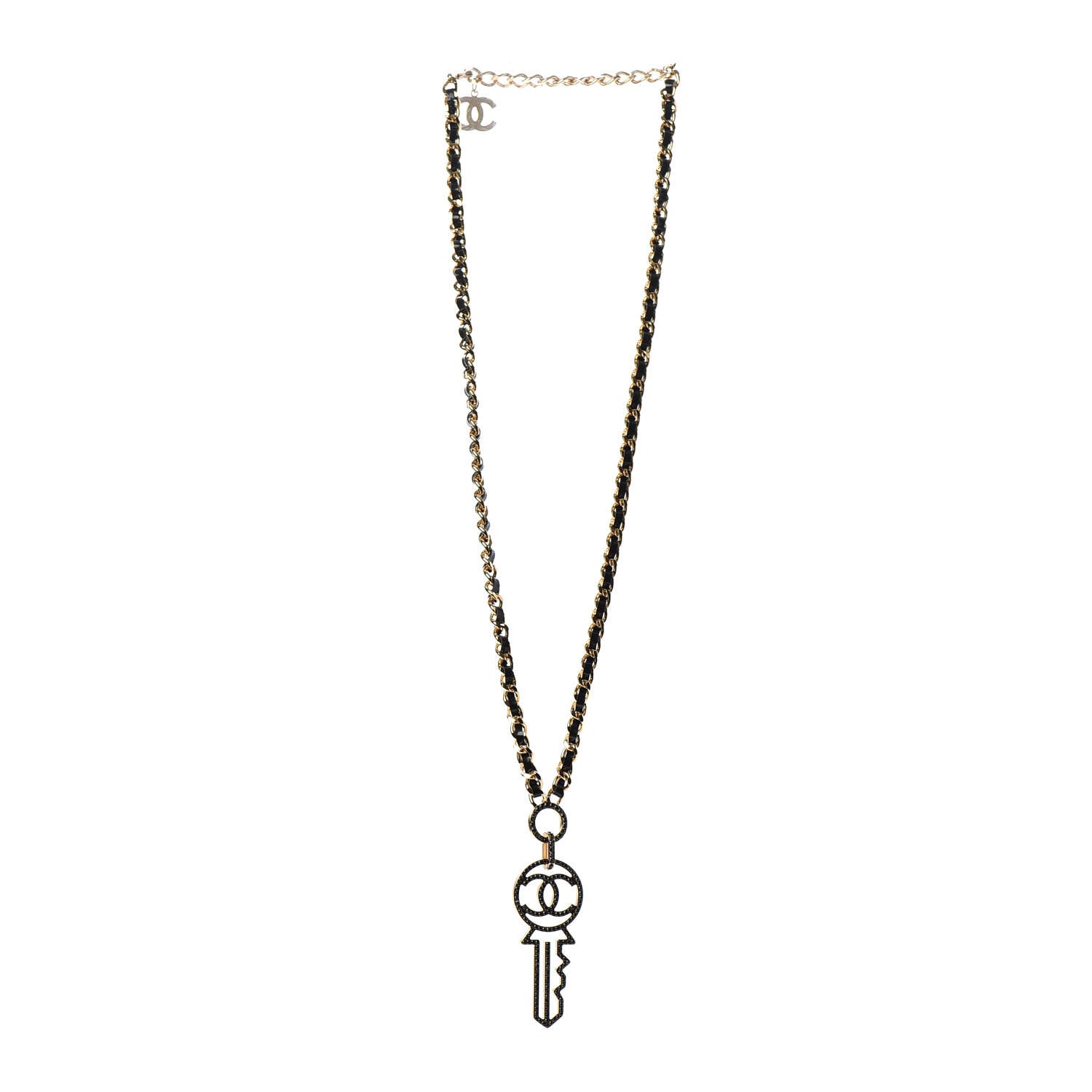Chanel Patent Crystal Key Necklace Gold Black 3 of 5