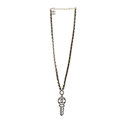Chanel Patent Crystal Key Necklace Gold Black 3 of 5