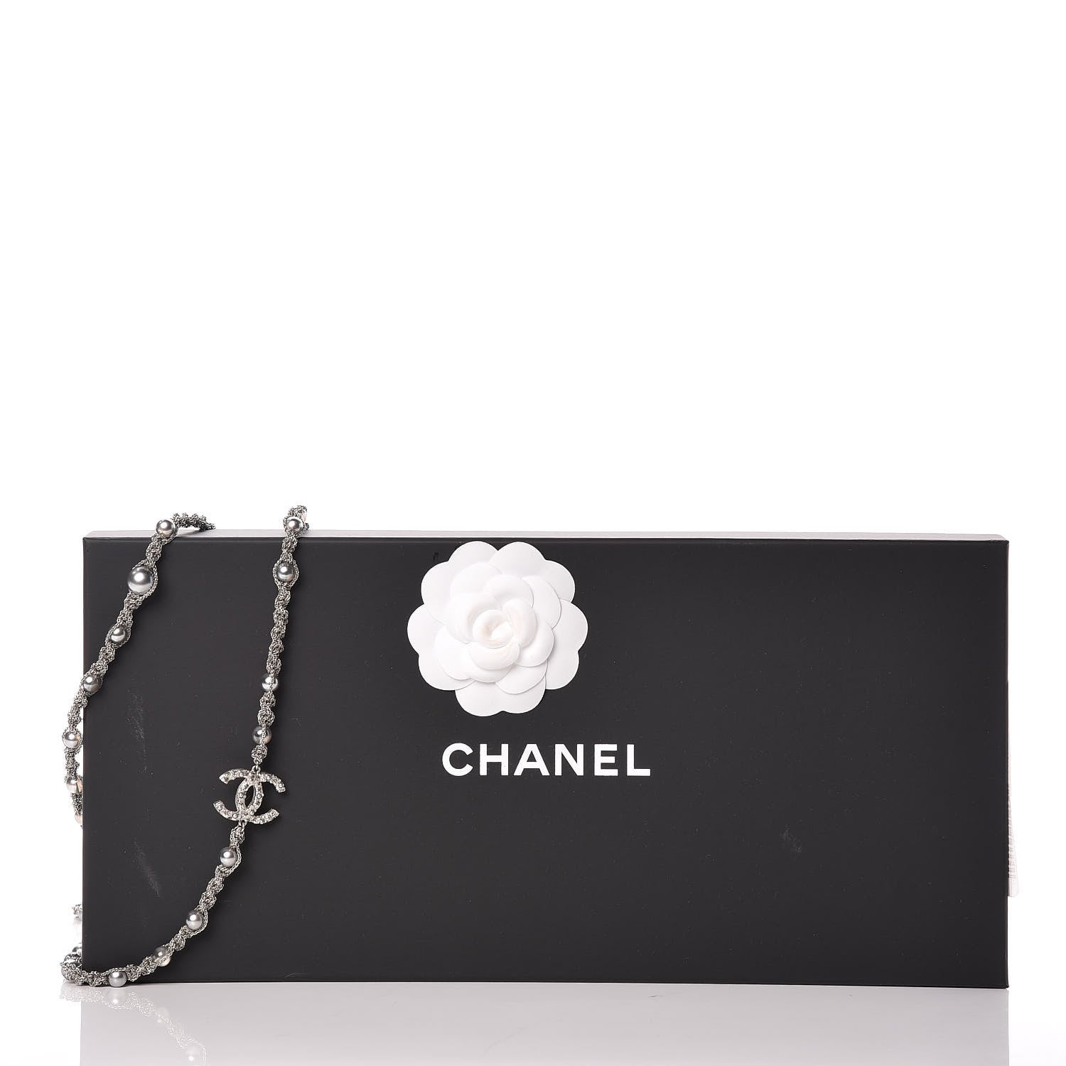 Chanel Crystal Pearl Bead Chain CC Long Necklace Ruthenium 6 of 6