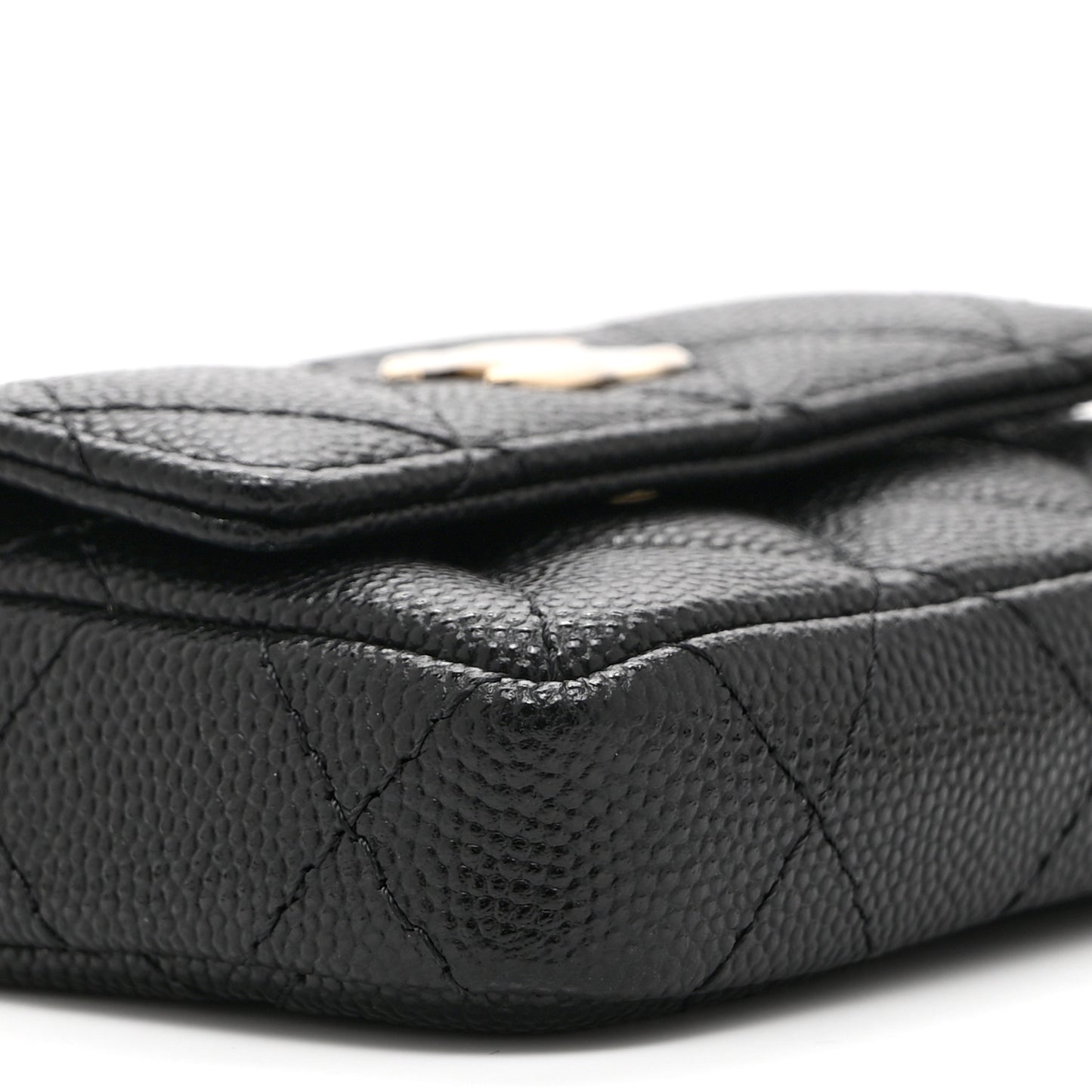 Caviar Quilted Mini Pearl On Top Coin Purse With Chain Black