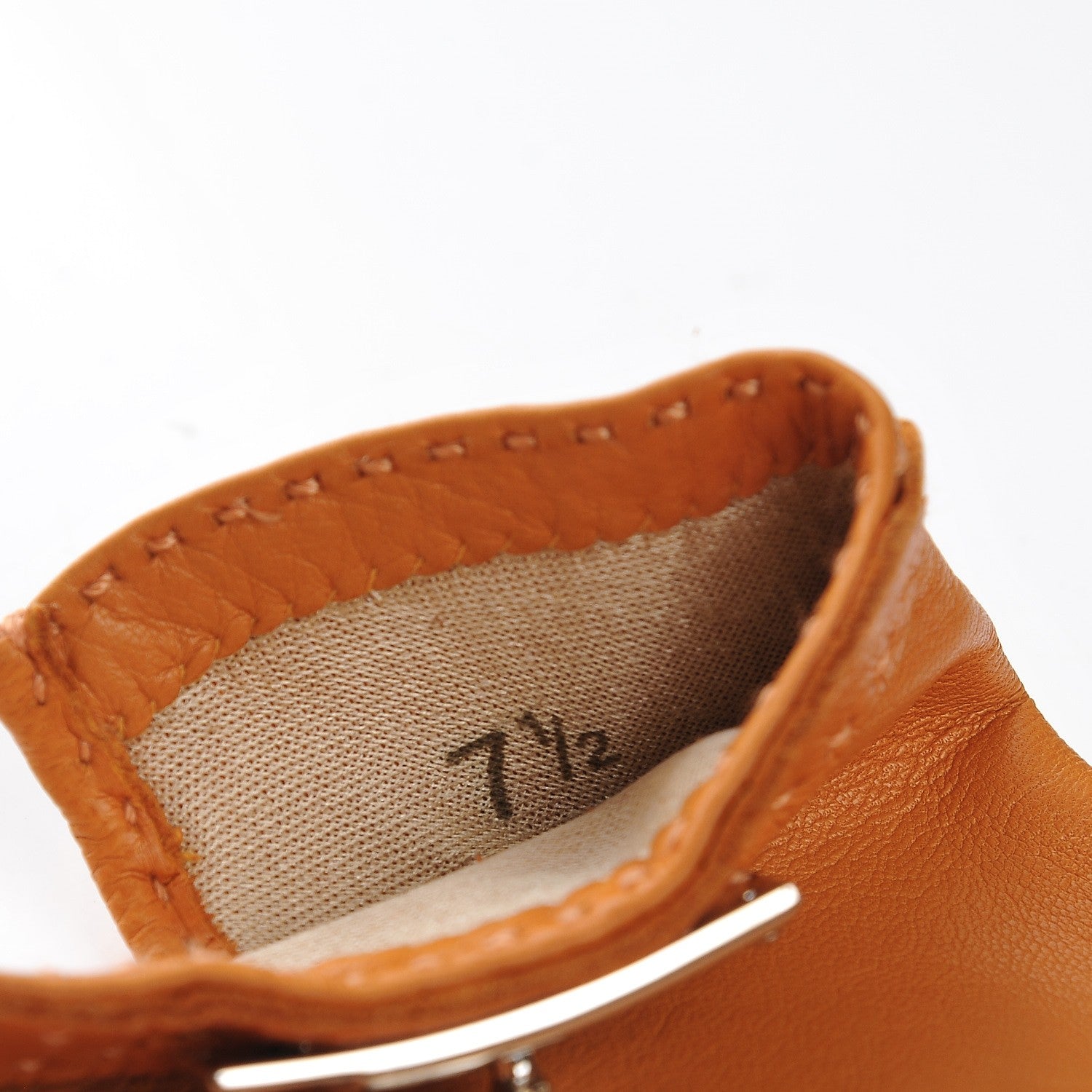 Hermes Lambskin Soya Kelly Lock Gloves 7.5 Orange 6 of 7