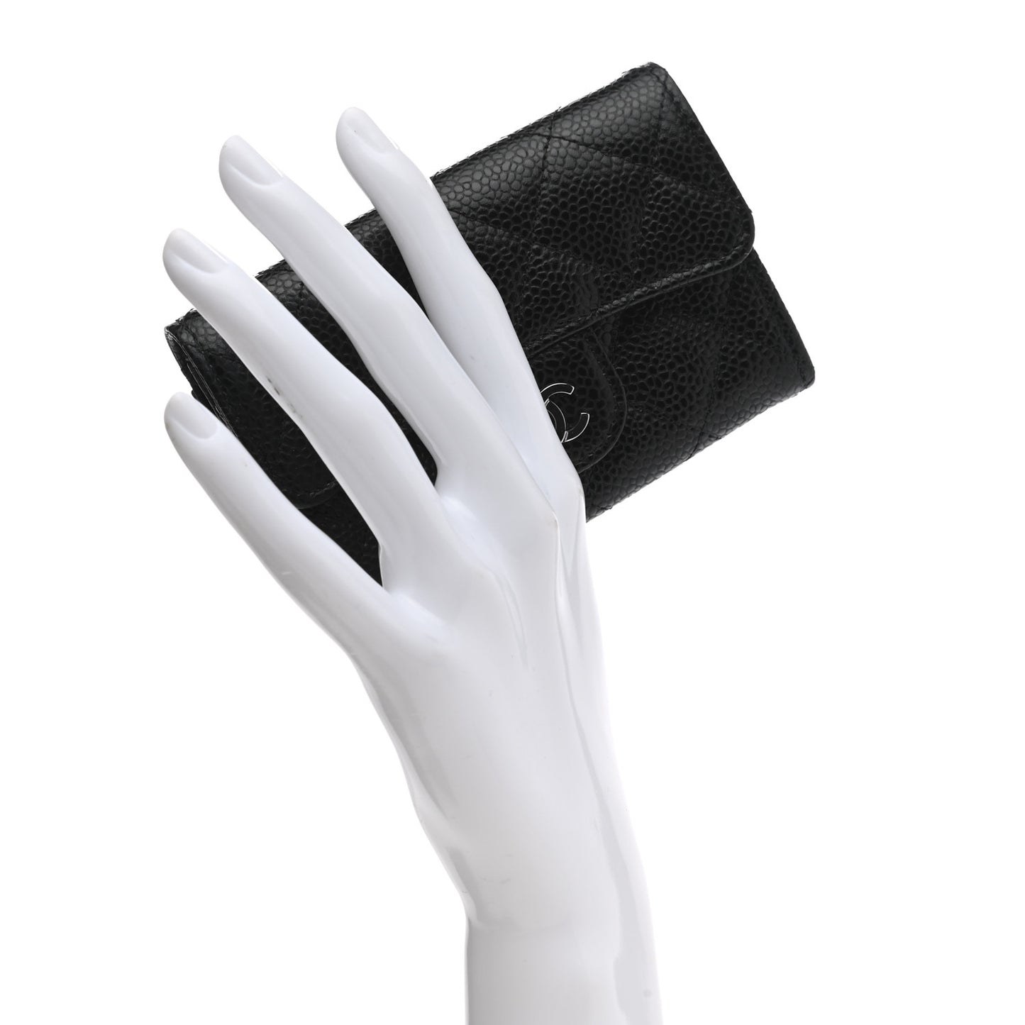 Caviar Quilted Flap Card Holder Wallet Black