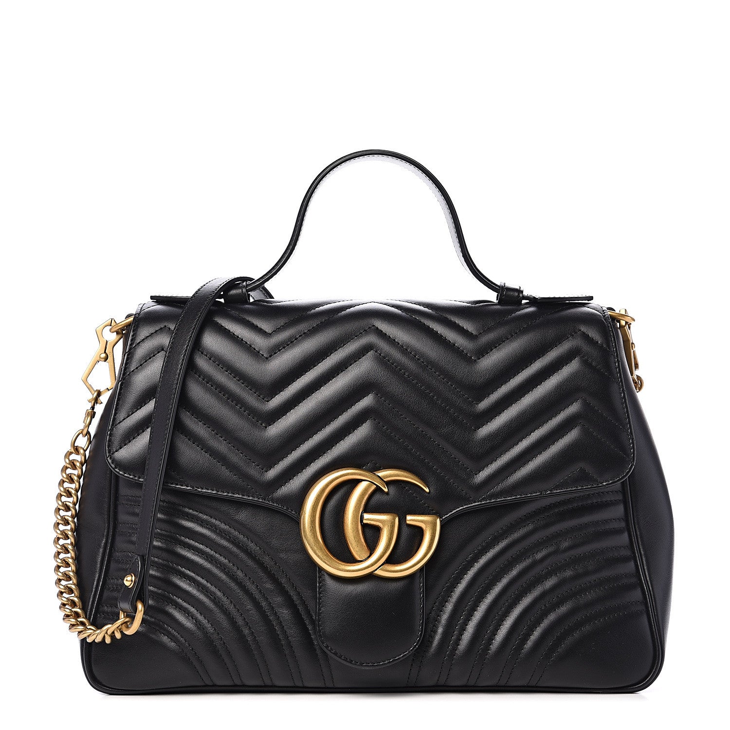 Gucci Calfskin Matelasse Medium GG Marmont Top Handle Shoulder Bag Black 1 of 13