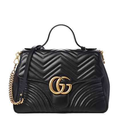 Gucci Calfskin Matelasse Medium GG Marmont Top Handle Shoulder Bag Black 1 of 13