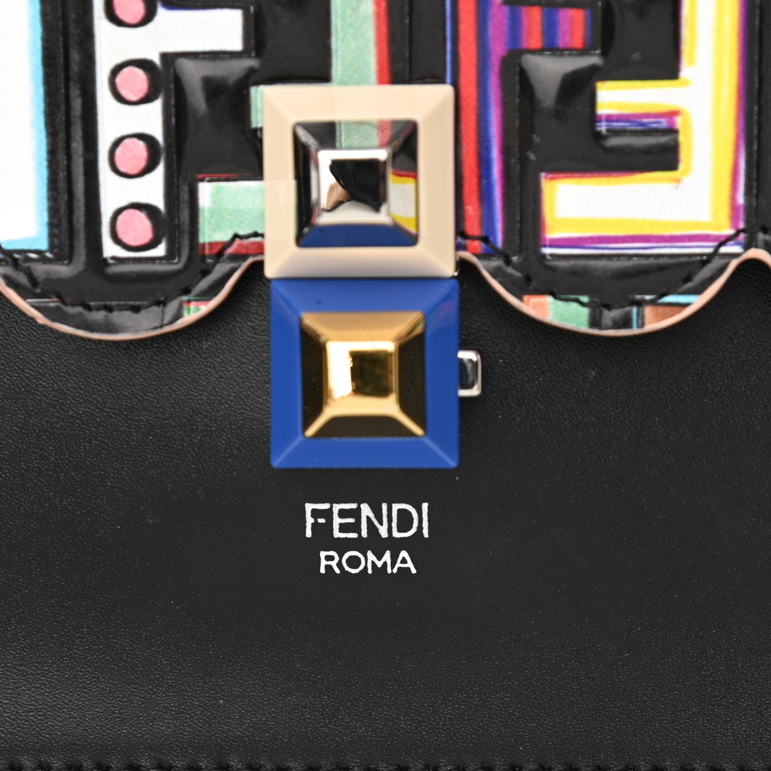 Fendi Vitello Liberty Fun Fair Embossed Scalloped Kan I Shoulder Bag Black Multicolor 8 of 10