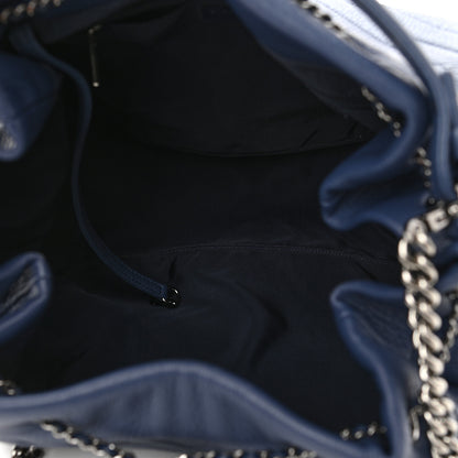 Chanel Deerskin Chevron Medium CC Chain Bucket Drawstring Bag Navy Blue 4 of 11