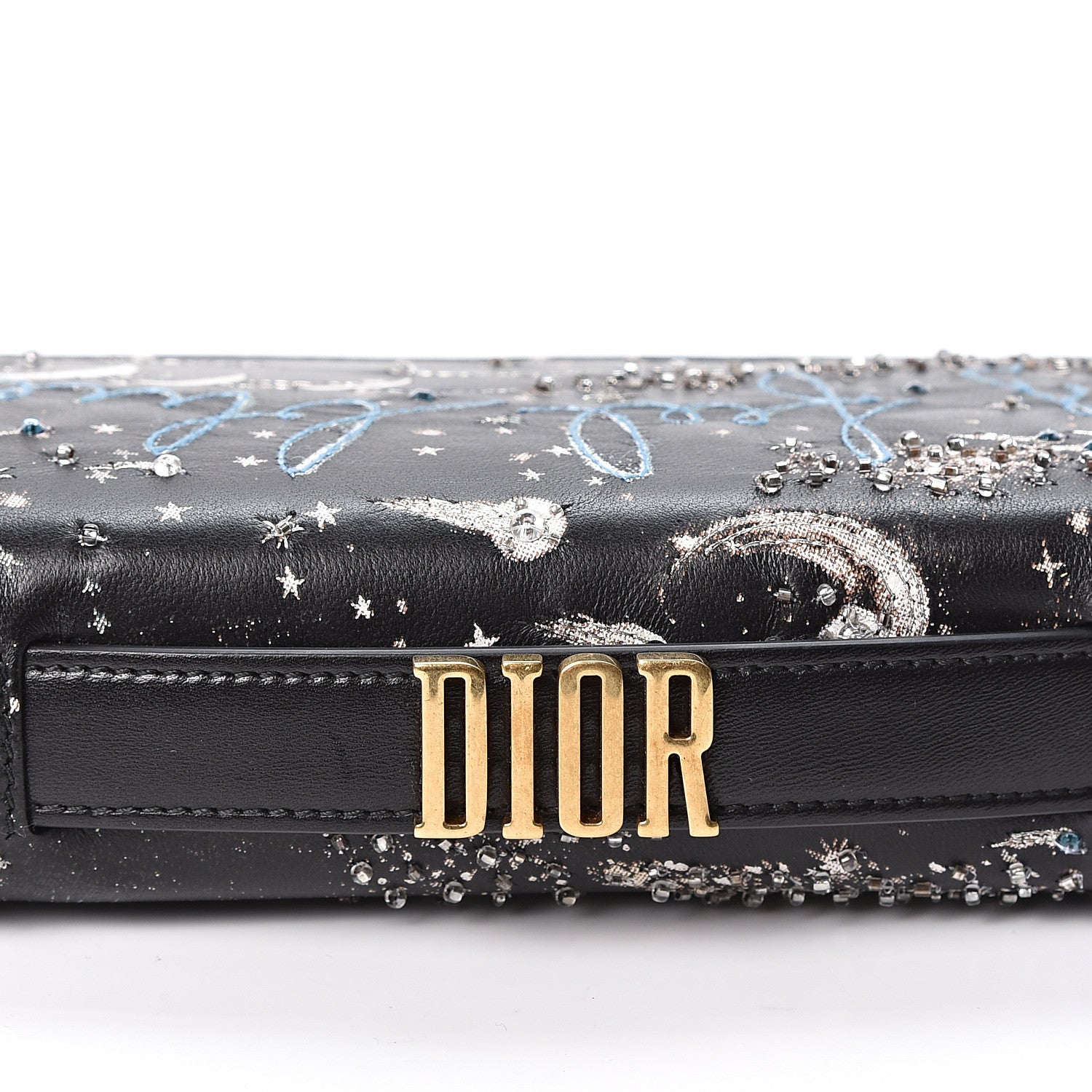 Christian Dior Lambskin Embroidered C'est I Feel Blue Clutch Black 10 of 10