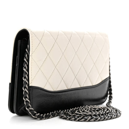 Chanel Aged Calfskin Quilted Gabrielle Wallet On Chain WOC White Black 3 of 14