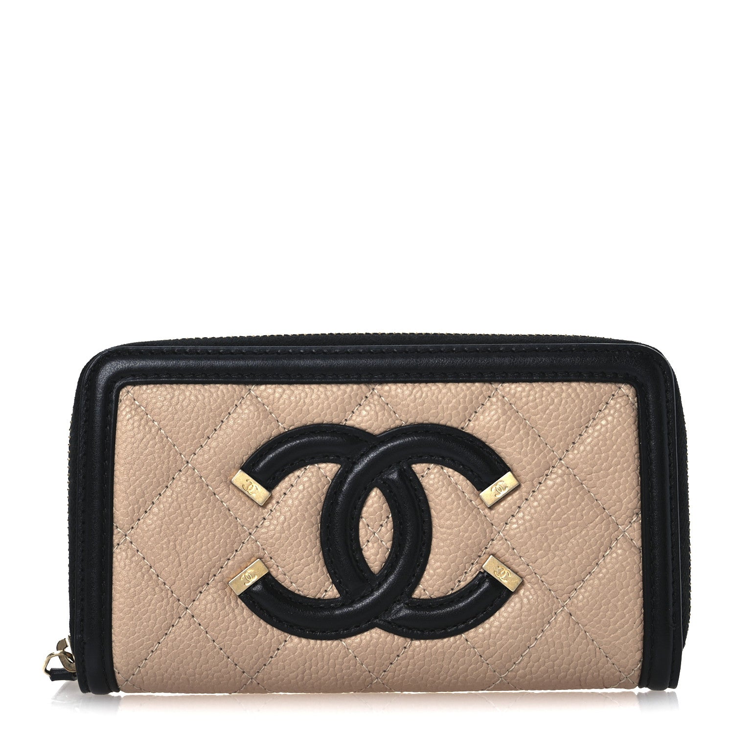 Chanel Caviar Quilted Small Filigree Zip Around Wallet Beige Black 1 of 8