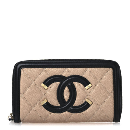 Chanel Caviar Quilted Small Filigree Zip Around Wallet Beige Black 1 of 8