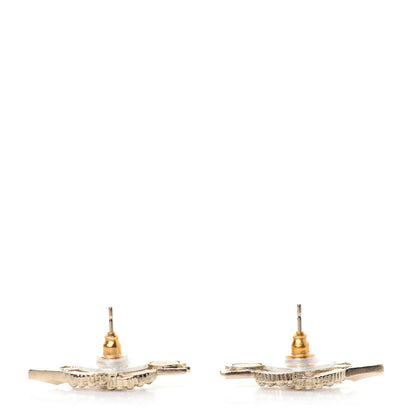 Chanel Metal Crystal CC Arrow Earrings Gold 3 of 5