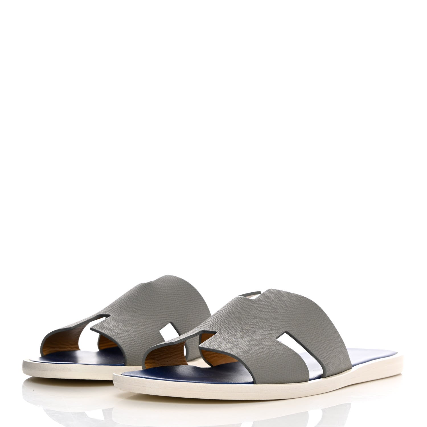 Hermes Epsom Mens Izmir Sandals 40.5 Gris Mouette Bleu 3 of 10