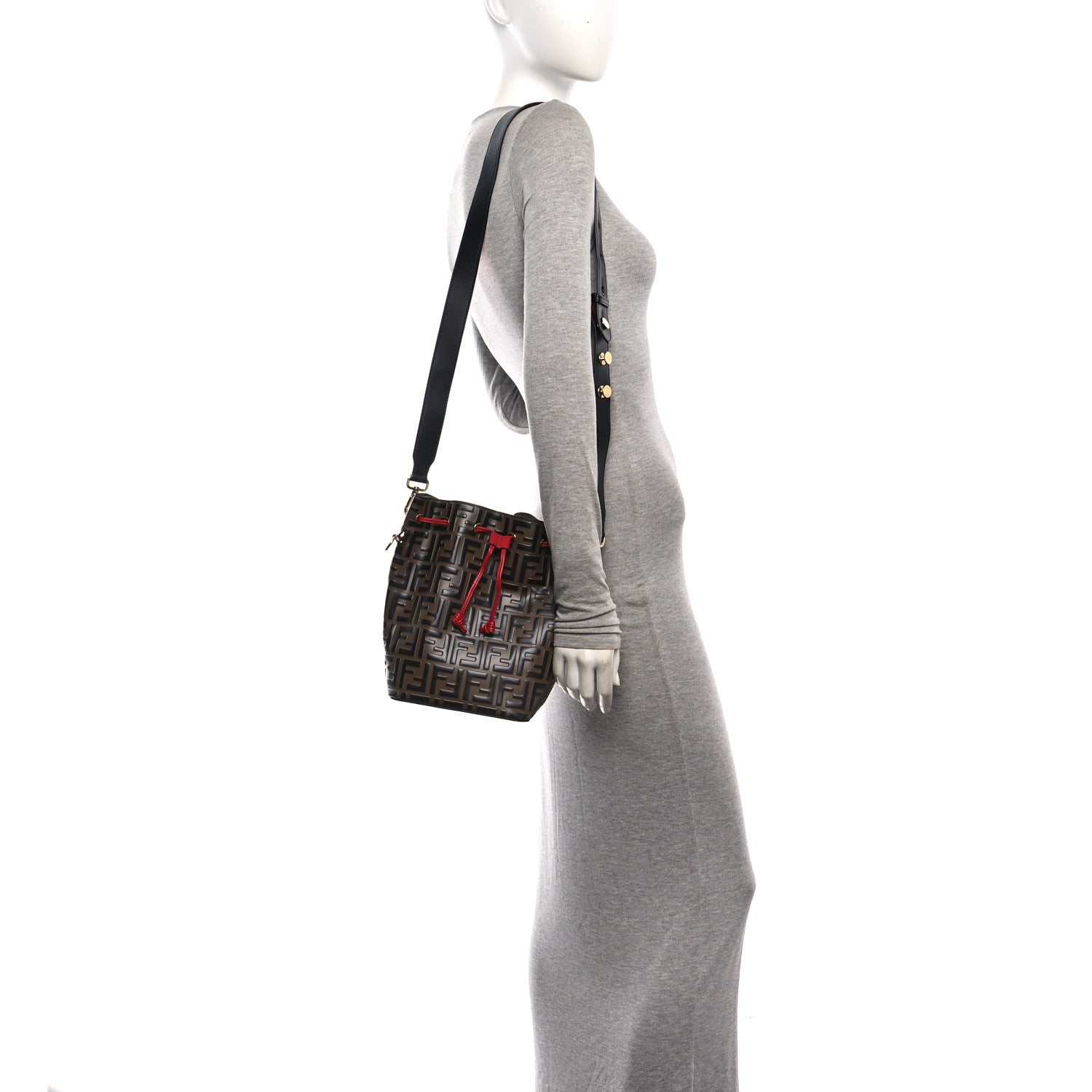 Fendi Vitello Grace F is Fendi Bi-Color FF 1974 Embossed Grande Mon Tresor Bucket Bag Maya Black Fragola 2 of 9