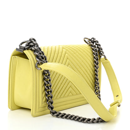 Chanel Wrinkled Lambskin Chevron Medium Boy Flap Yellow 3 of 12