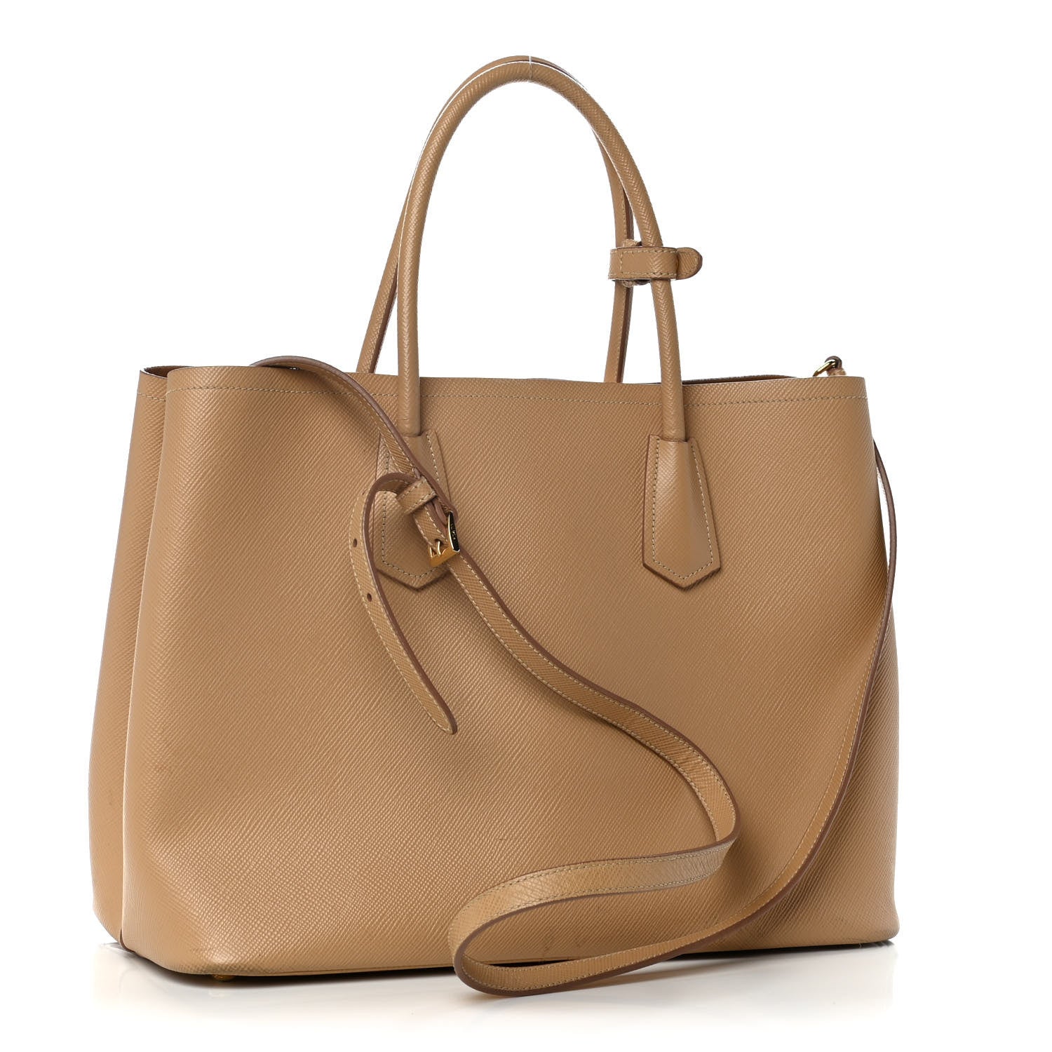 Prada Saffiano Cuir Medium Double Bag Noisette 2 of 16