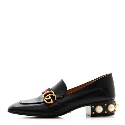 Gucci Betis Glamour Calfskin Web Pearl Embellished Peyton 35mm Loafer Pumps 36 Black 1 of 15