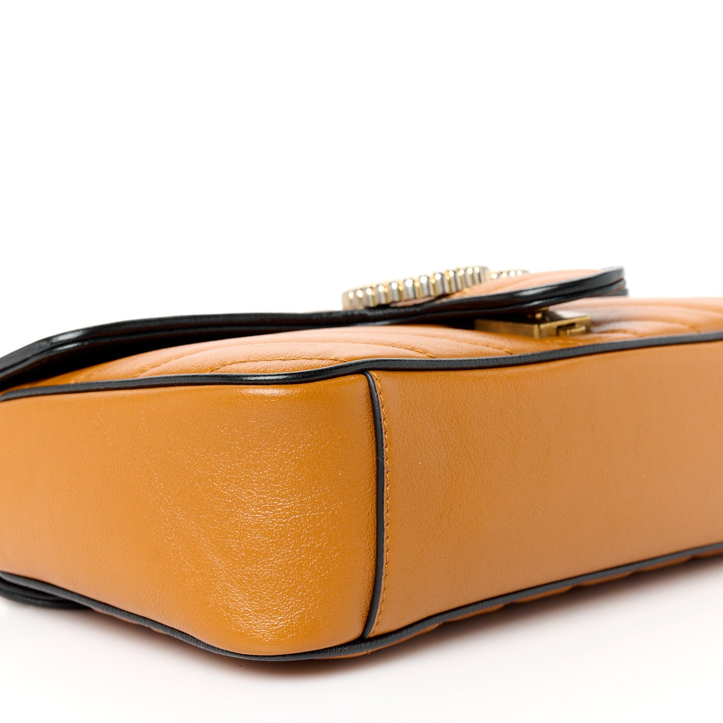 Vintage Effect Calfskin Matelasse Diagonal Small Torchon GG Marmont Shoulder Bag Cognac Black