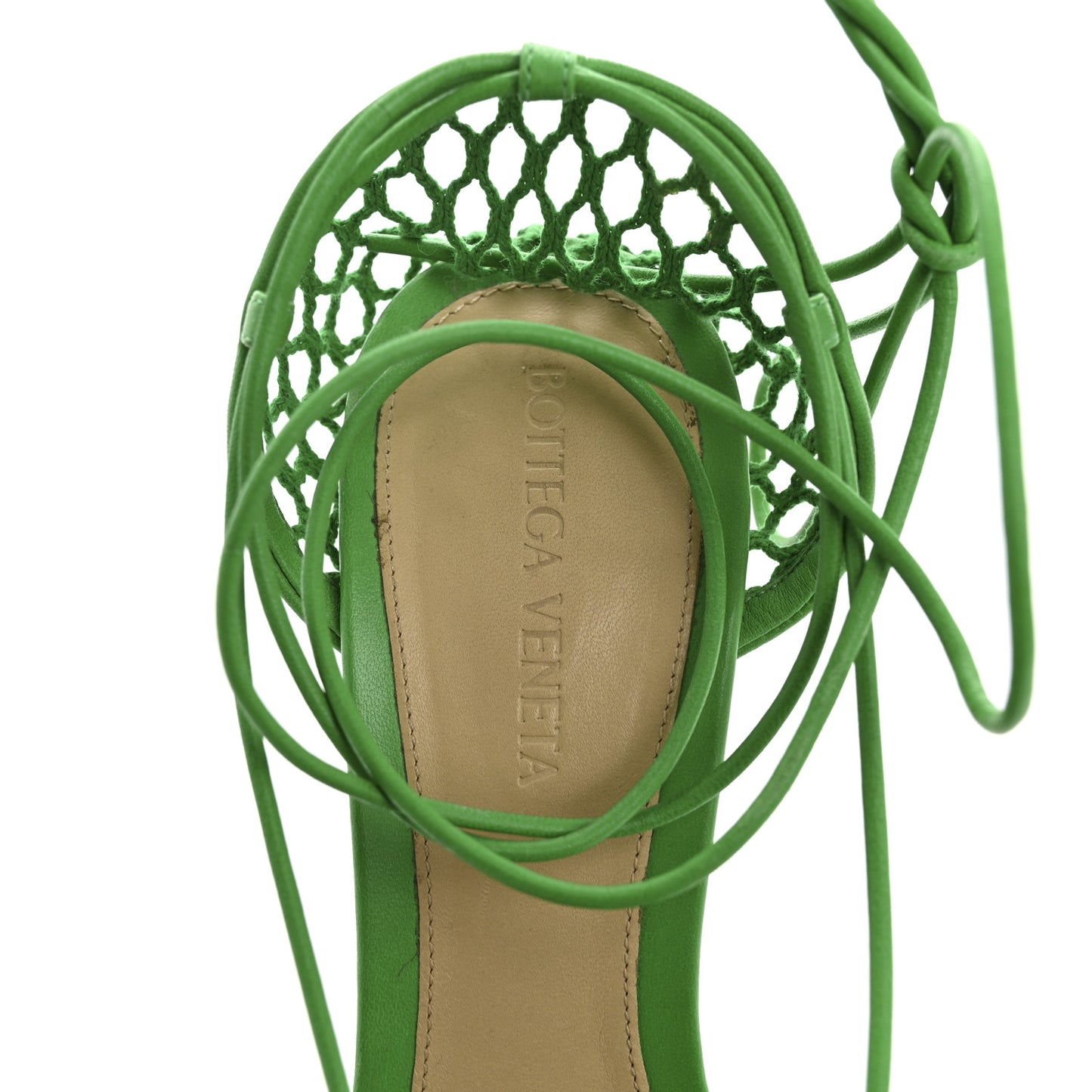 Mesh Nappa Stretch Ankle Tie 90mm Sandals 39 Grass