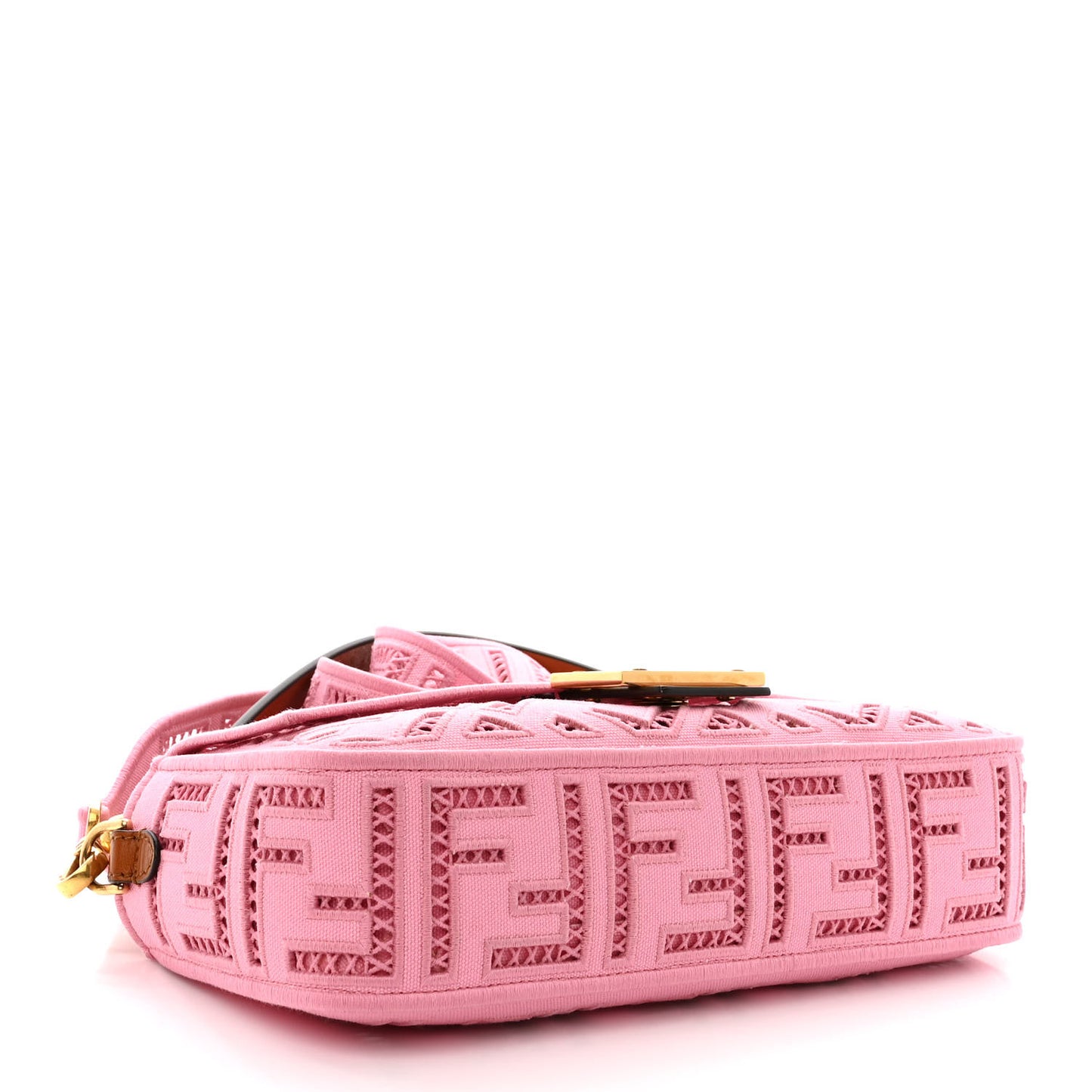 Canvas Cuoio Agata FF Ajour Embroidered Baguette Ciclamino Cuoio