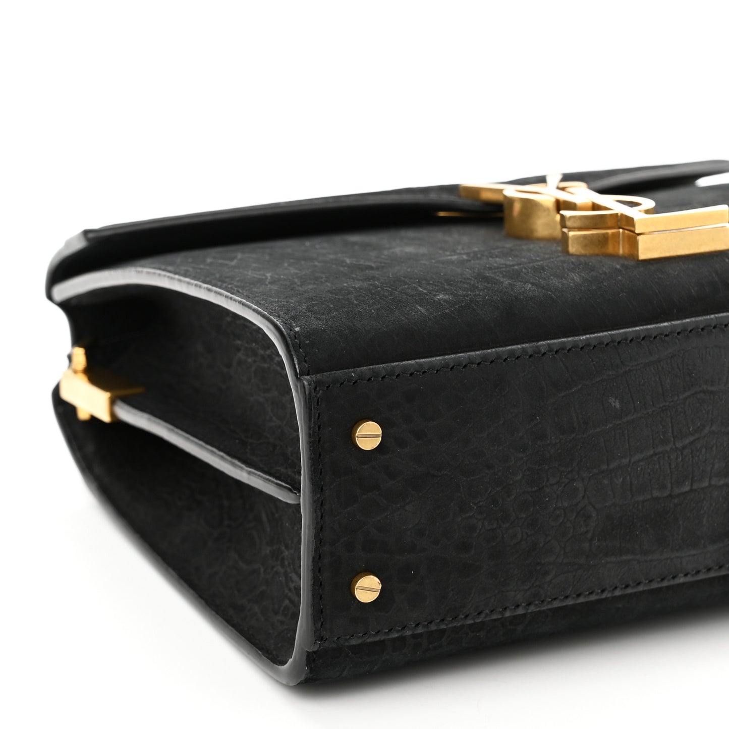 Nubuk Crocodile Embossed Mini Classic Monogram Cassandra Top Handle Black