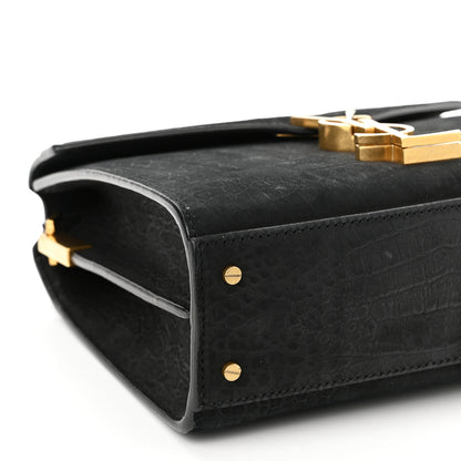 Saint Laurent Nubuk Crocodile Embossed Mini Classic Monogram Cassandra Top Handle Black 9 of 10