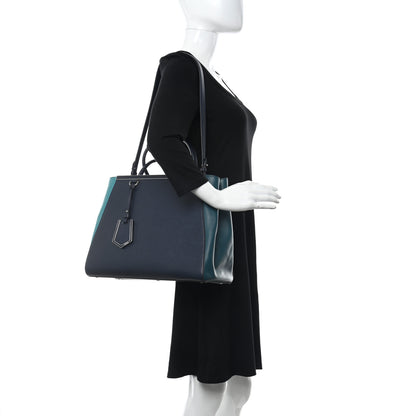 Fendi Vitello Elite Colorblock Regular 2Jours Tote Lavagna Lago Oceano 2 of 12