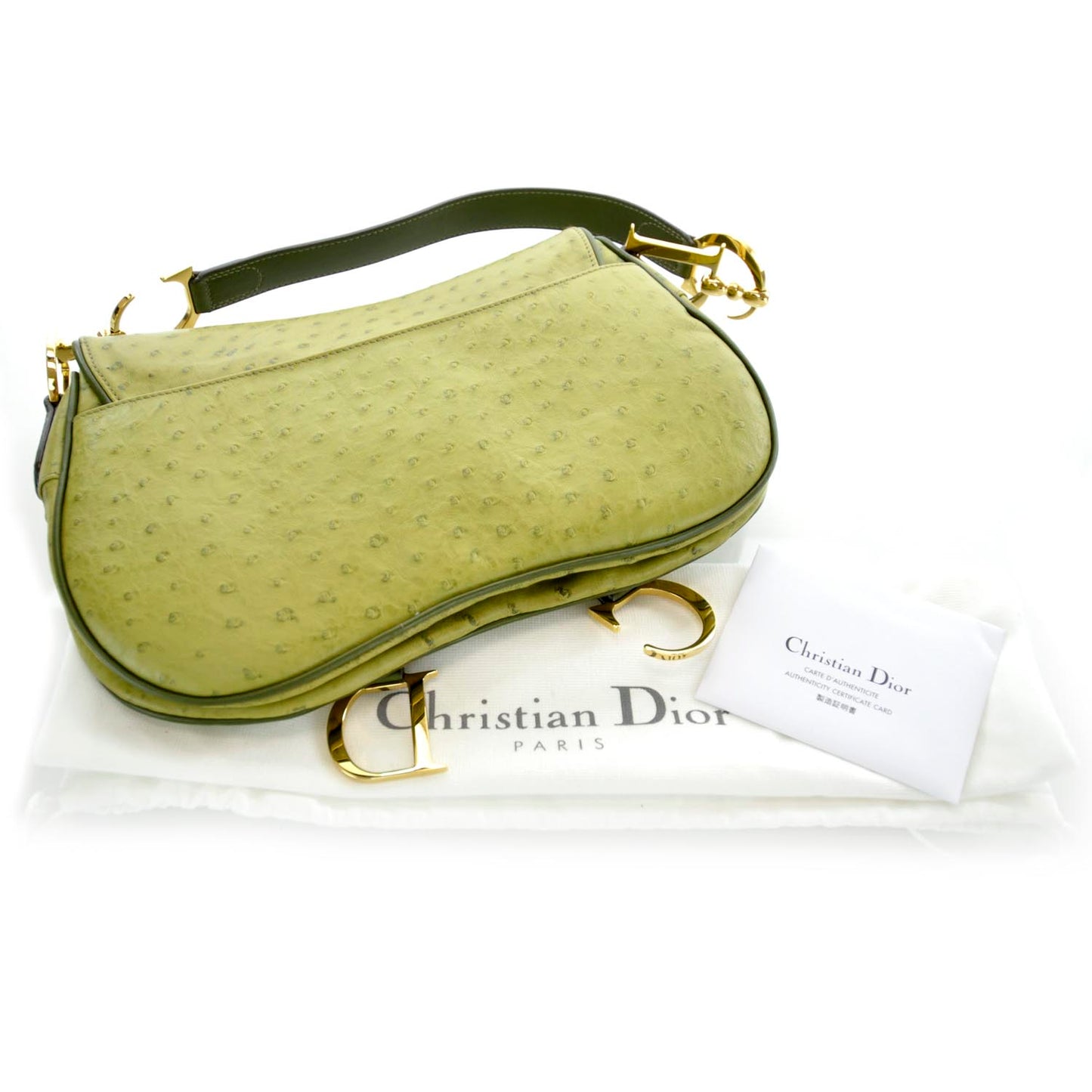 Ostrich Double Saddle Bag Green