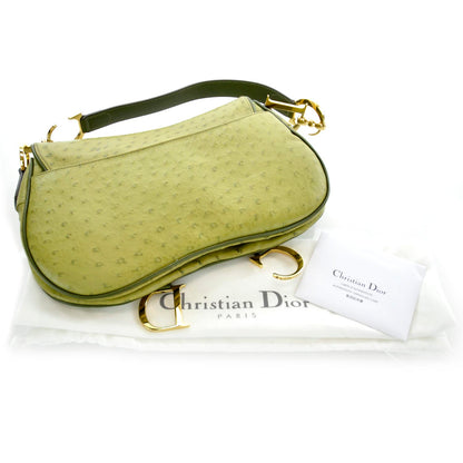 Christian Dior Ostrich Double Saddle Bag Green 3 of 9