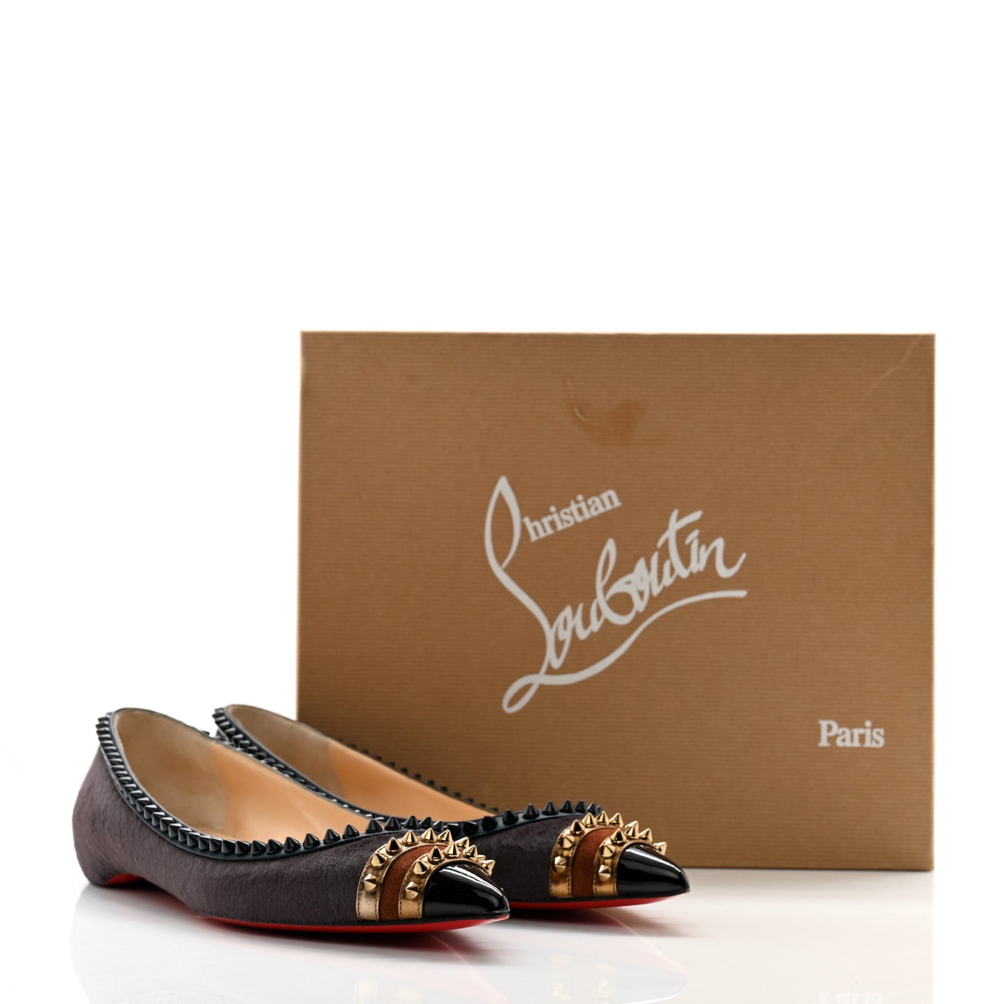 Calf Hair Patent Veau Velours Spiked Malabar Hill Flats 40 Black