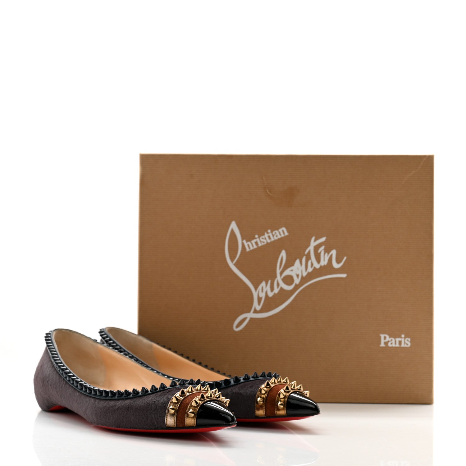 Christian Louboutin Calf Hair Patent Veau Velours Spiked Malabar Hill Flats 40 Black 10 of 10