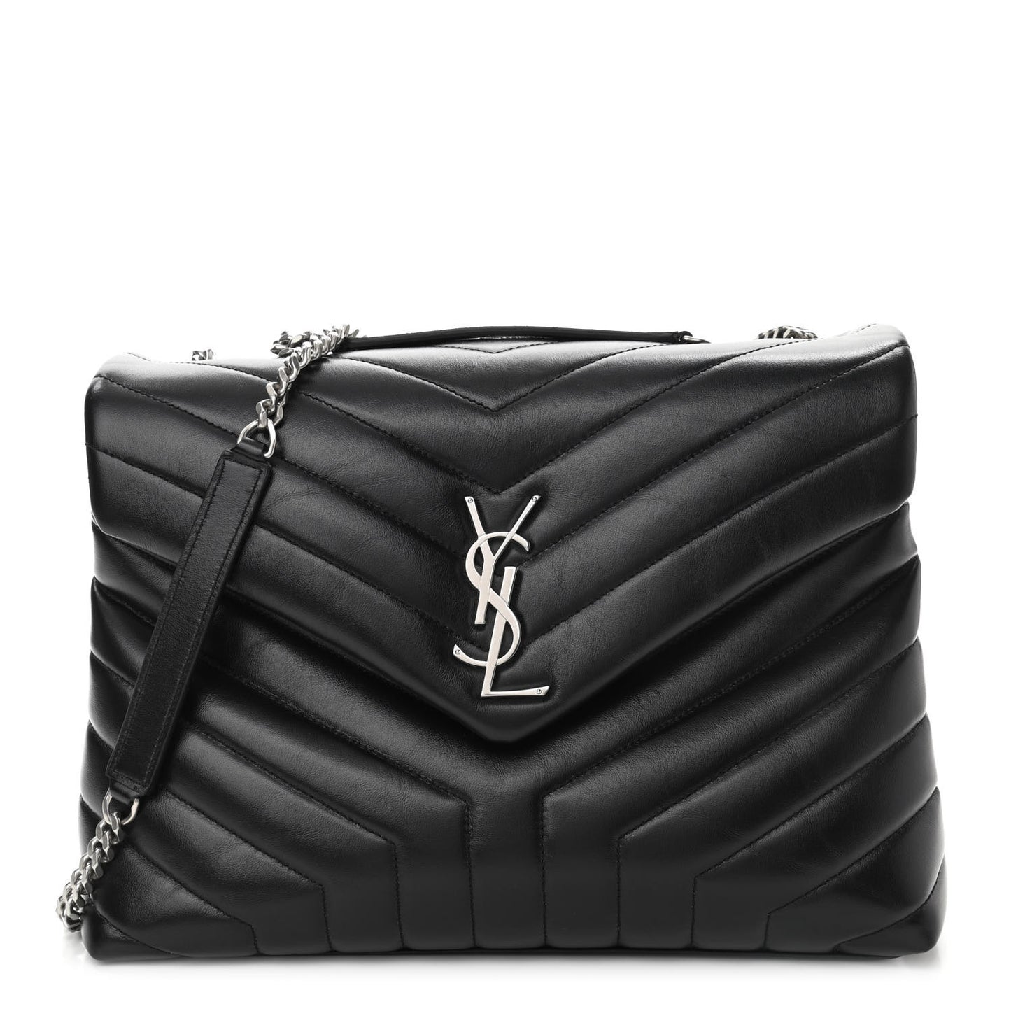 Calfskin Y Quilted Monogram Medium Loulou Chain Satchel Black