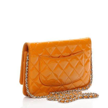Chanel Patent Quilted Wallet On Chain WOC Orange 3 of 12